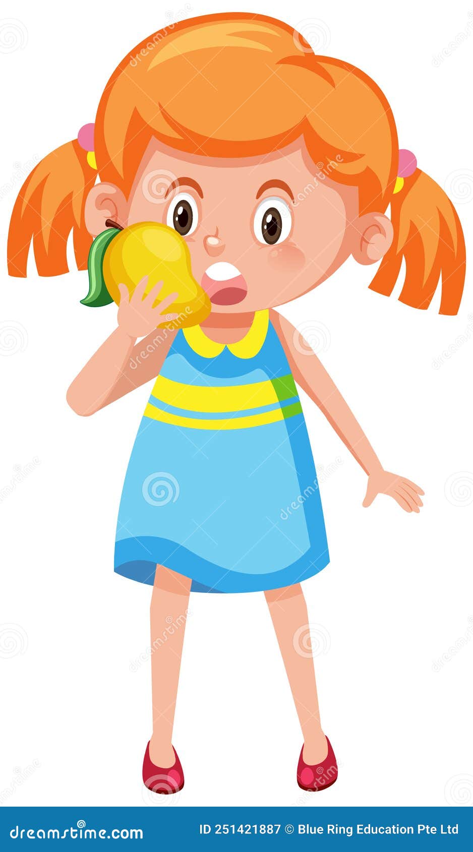 Cartoon Girl Holding a Mango Stock Vector - Illustration of fruit ...