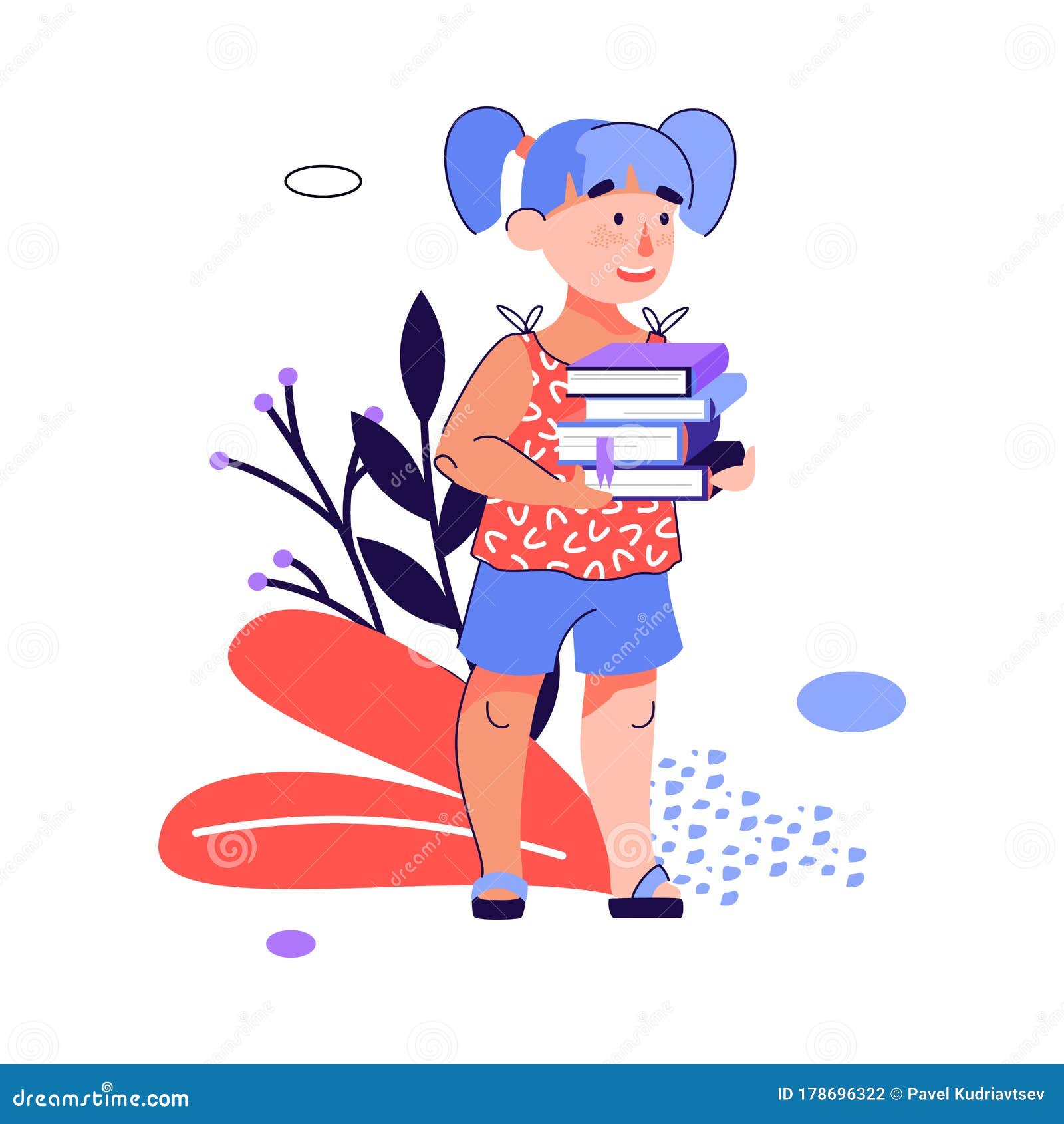 Cartoon Girl Holding Stack of Books - Preschool Kid Education Poster Stock  Vector - Illustration of pupil, character: 178696322