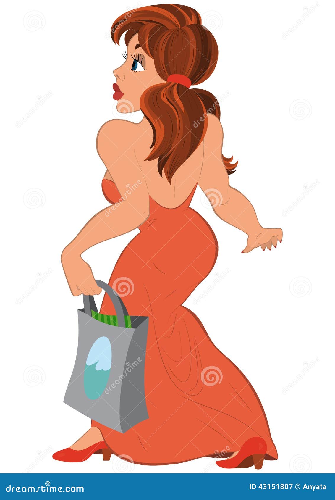Cartoon Girl in Long Red Dress with Bag Side View Stock Vector - Illustration of pinup, woman: 43151807 Cartoon Girl in Long Red Dress with Bag Side View Stock Vector - Illustration of pinup, woman: 43151807