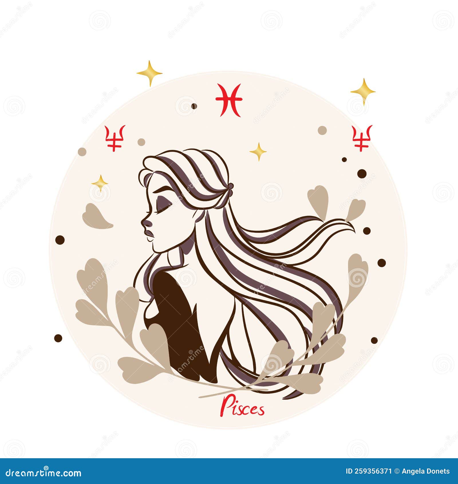 Cartoon Girl, Pisces, Zodiac Sign, Decoration, Doodle Stock Vector ...