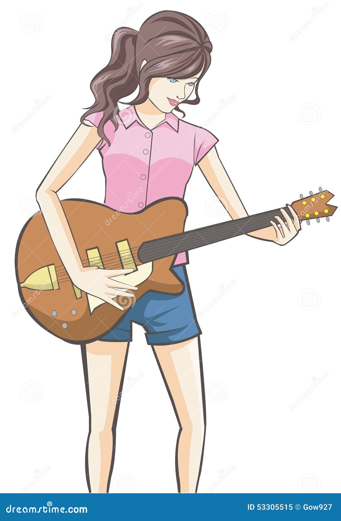 Cartoon Girl Playing Guitar in Isolated Background Stock Vector ...