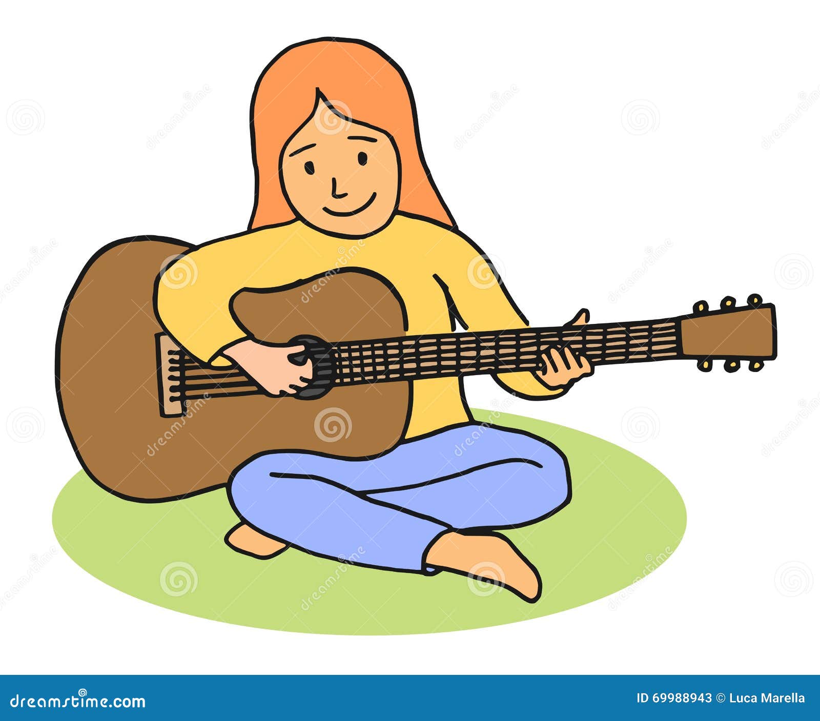 Cartoon Girl Playing Guitar Stock Vector - Illustration of girl, beautiful:  69988943