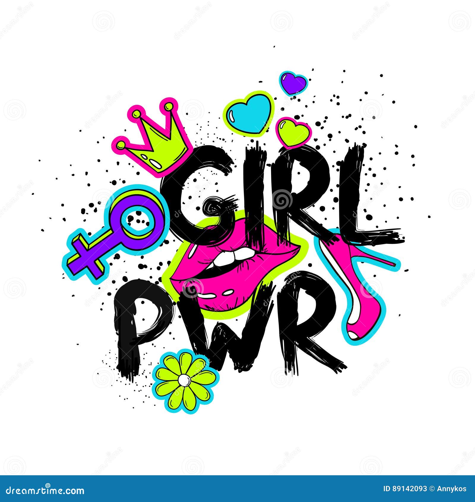 Cartoon Girl Power Feminist Slogan. Stock Vector - Illustration of ...