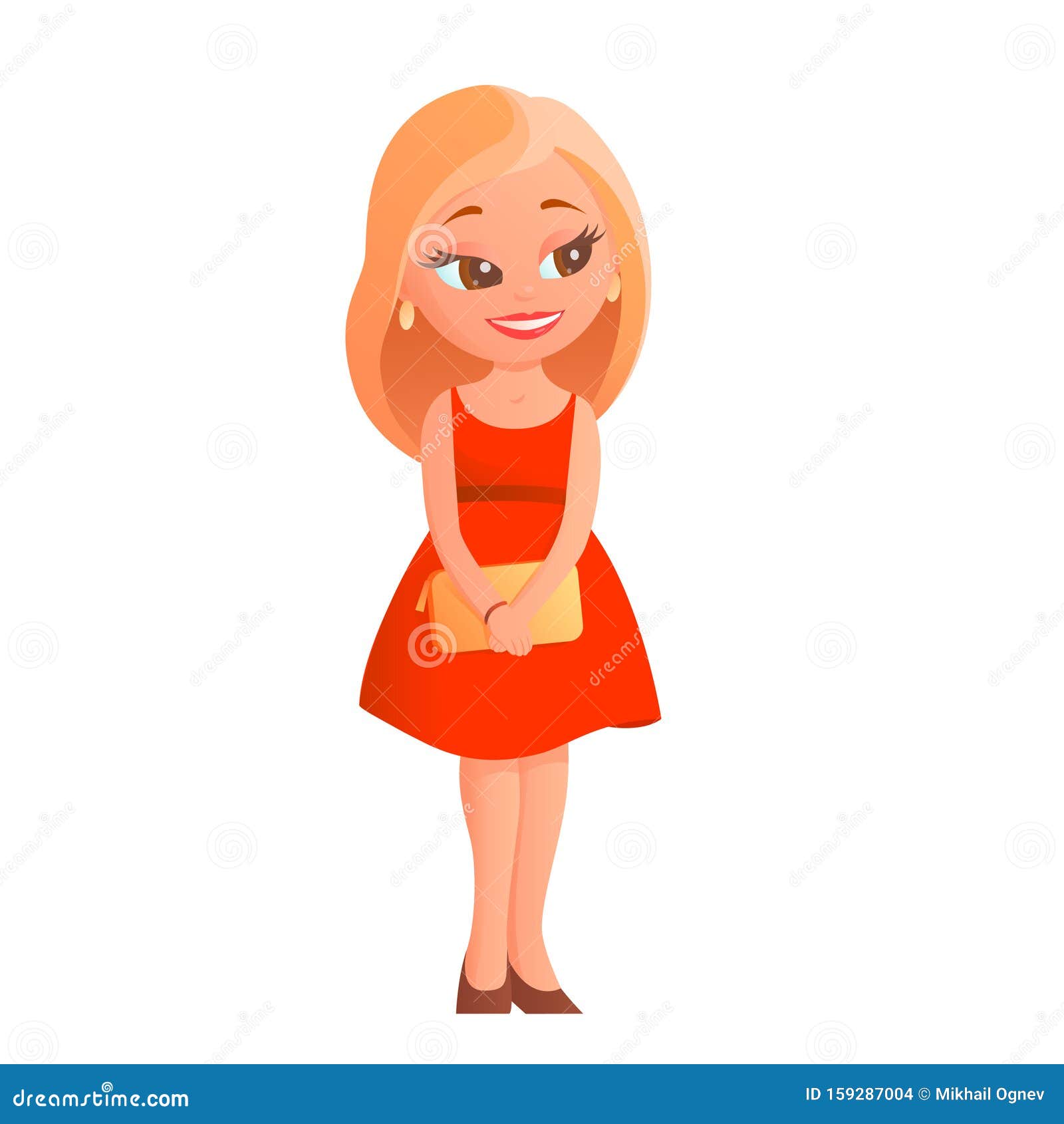 Cartoon girl in red dress stock vector. Illustration of person - 159287004
