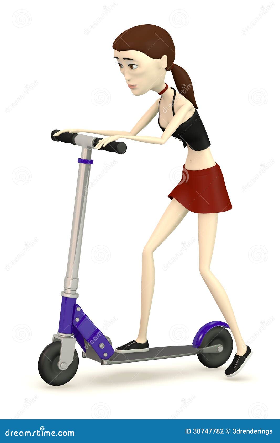 Cartoon girl on scooter stock illustration. Illustration of