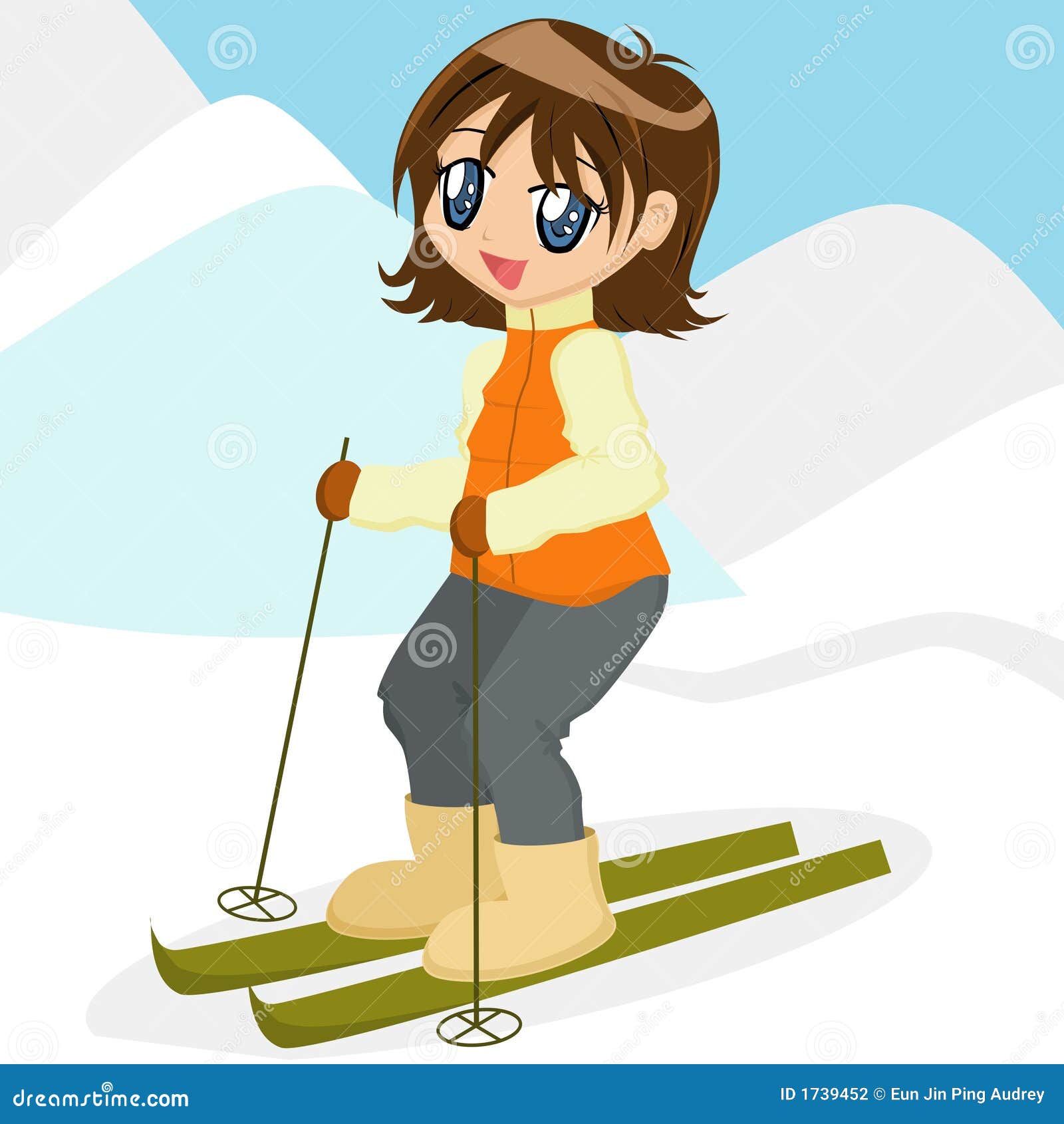 Cartoon Girl Skiing stock vector. Illustration of adorable 1739452
