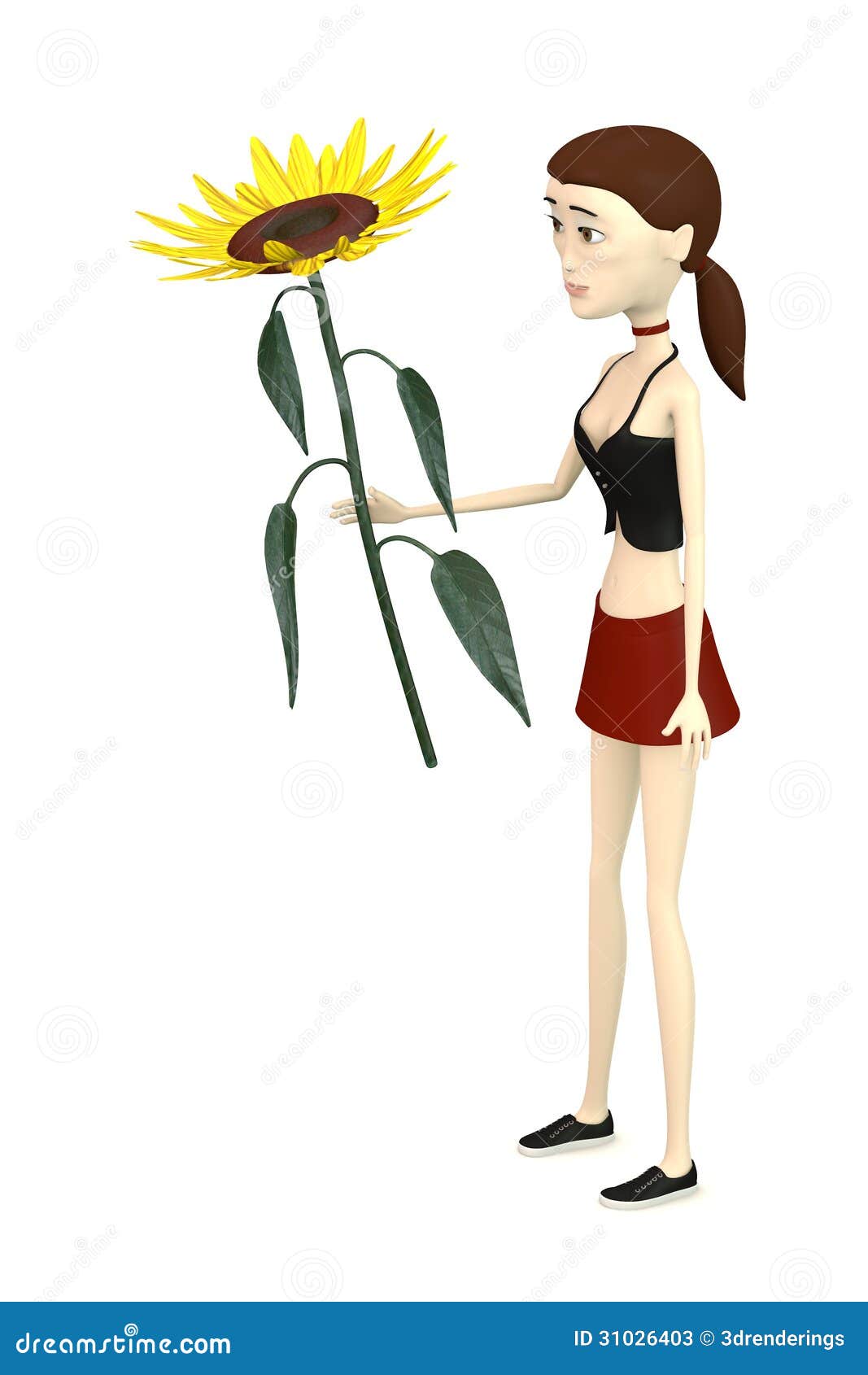 Cartoon Girl with Sunflower Stock Illustration Illustration of