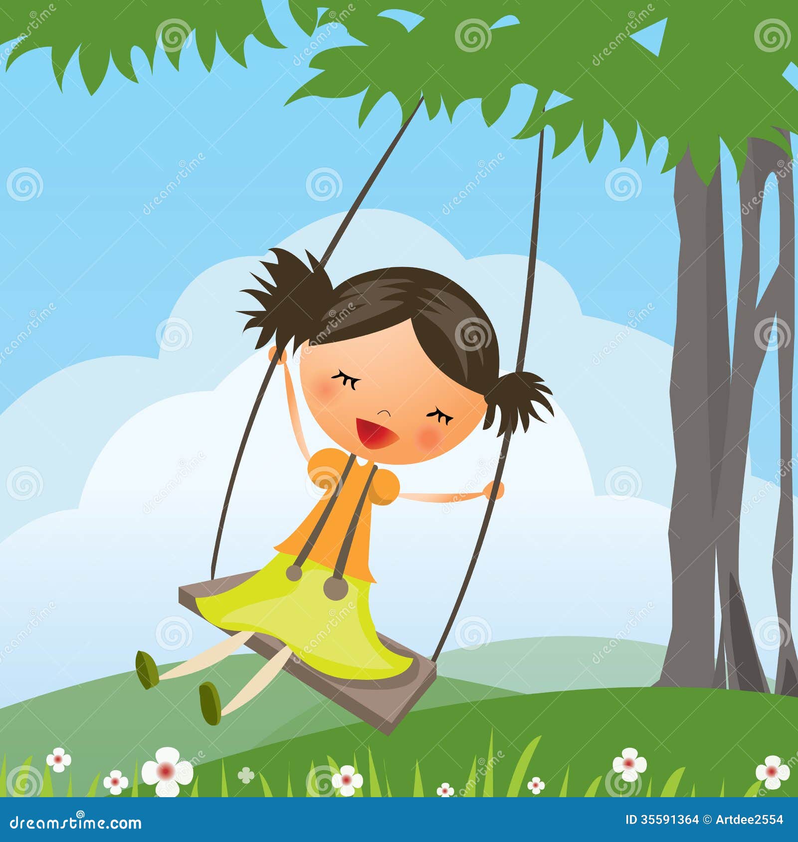 Cartoon girl swinging stock vector. Illustration of happy - 35591364 Cartoon girl swinging stock vector. Illustration of happy - 35591364