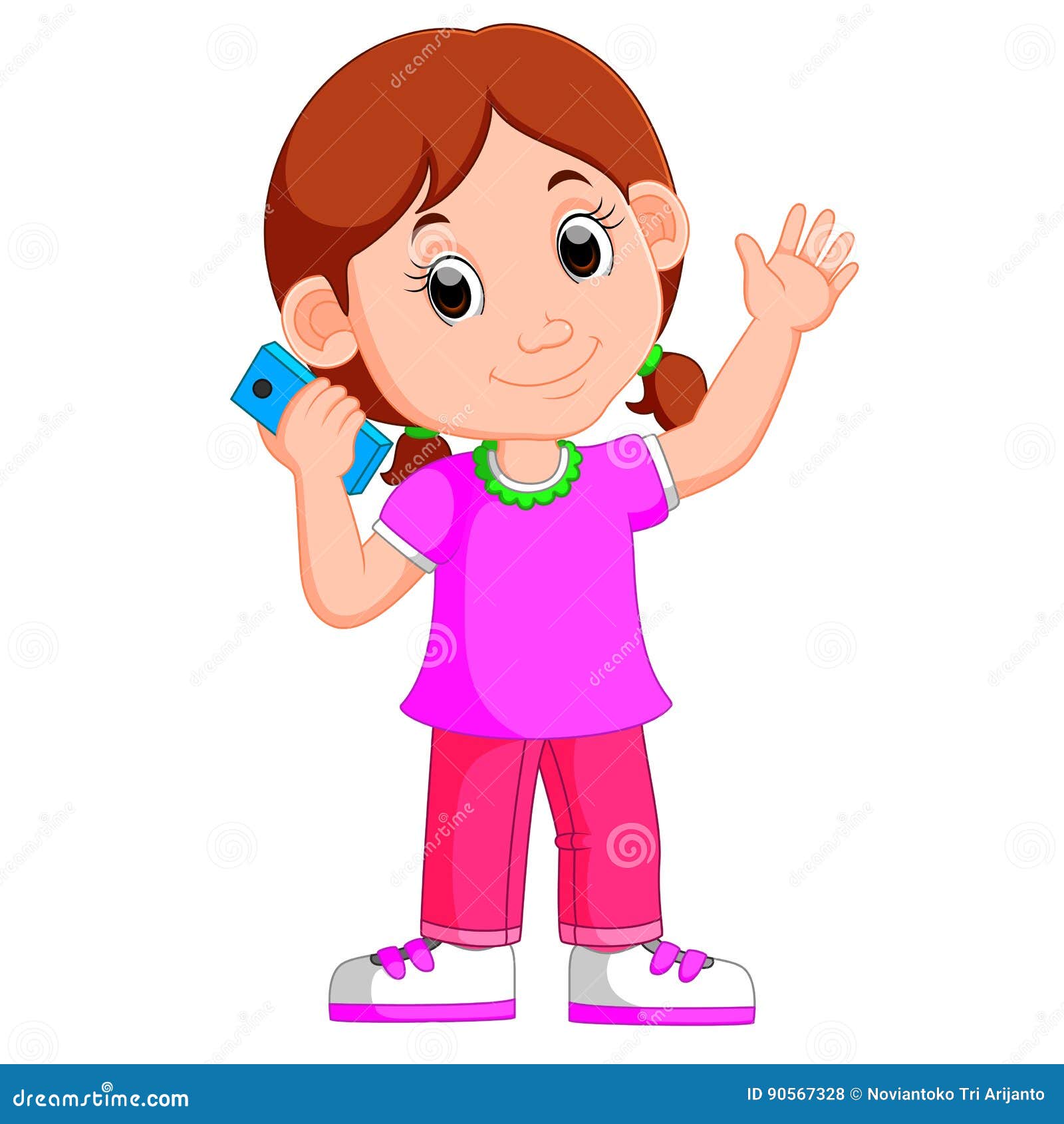 Cartoon Girl Using a Smart Phone Stock Vector - Illustration of playing,  adorable: 90567328