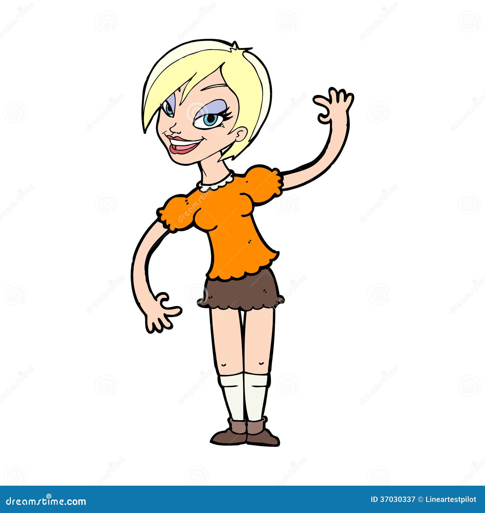 Cartoon Girl Waving Ro...