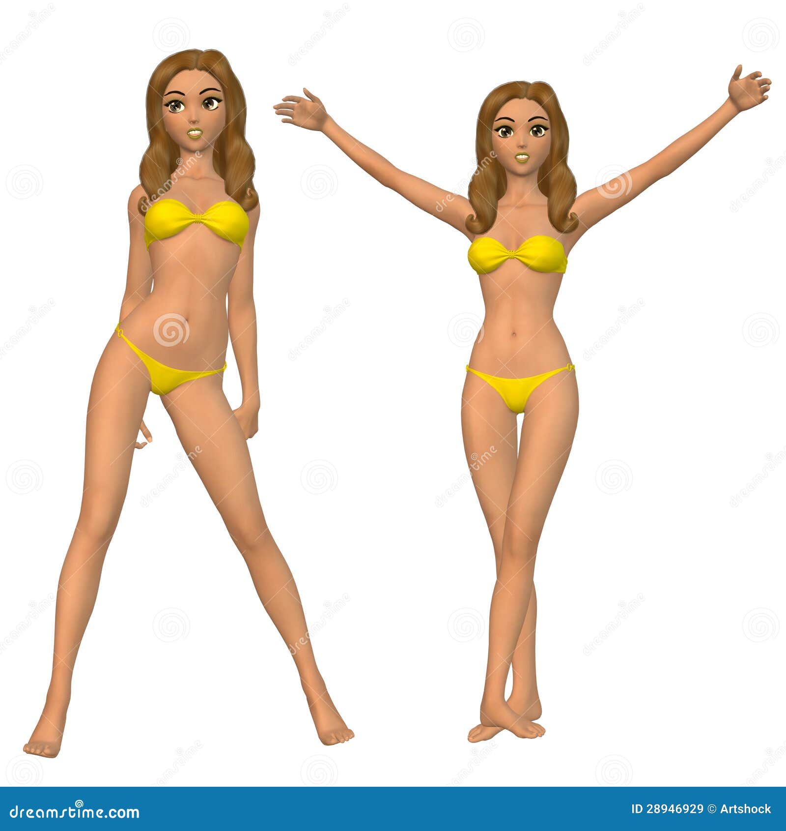 Cartoon Girl in Yellow Bikini Stock Illustration Illustration of