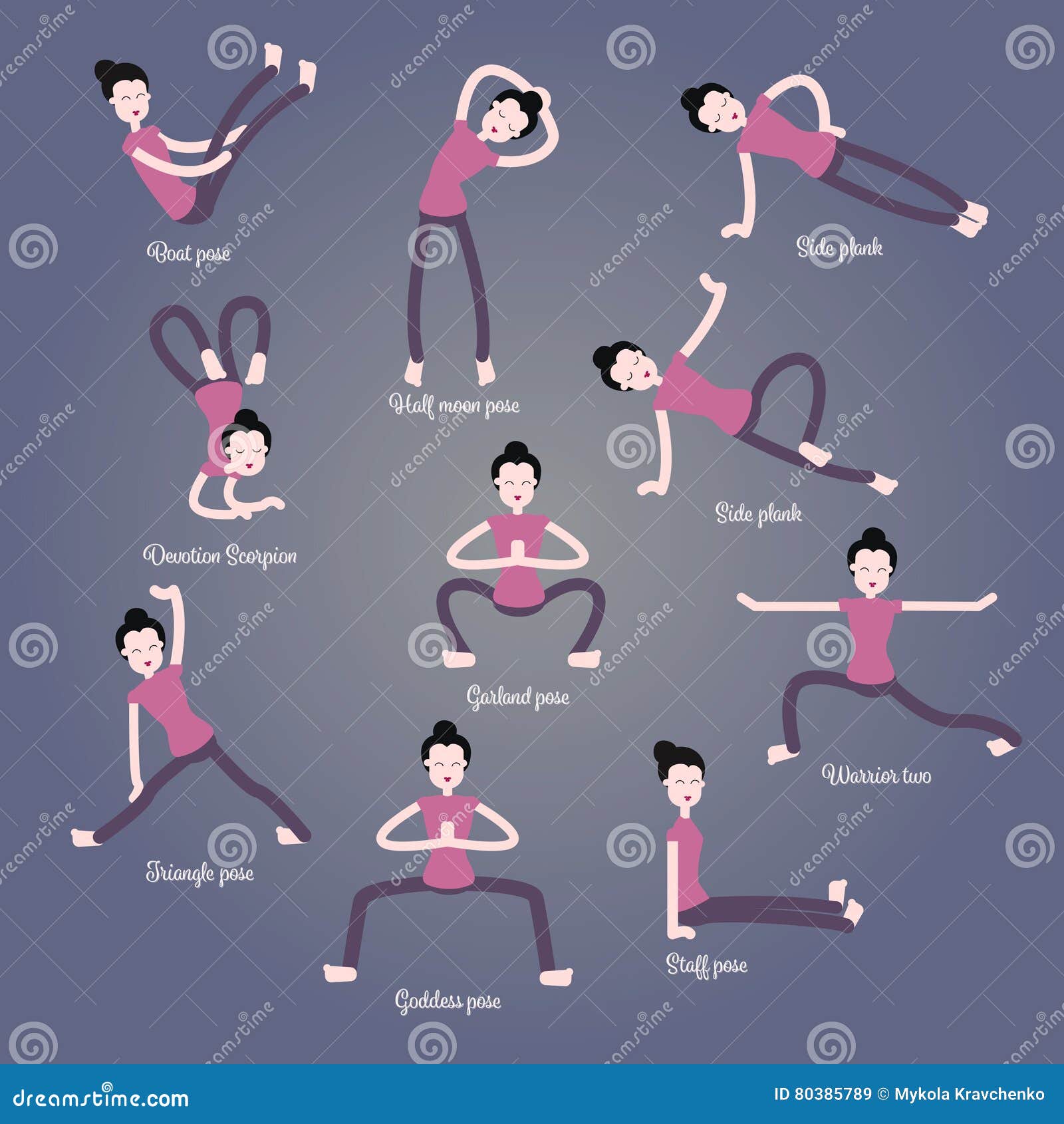 Cartoon Girl in Yoga Poses with Titles for Beginners Isolated on Grey  Background. Asanas Infographic Elements and Stock Vector - Illustration of  position, body: 80385789