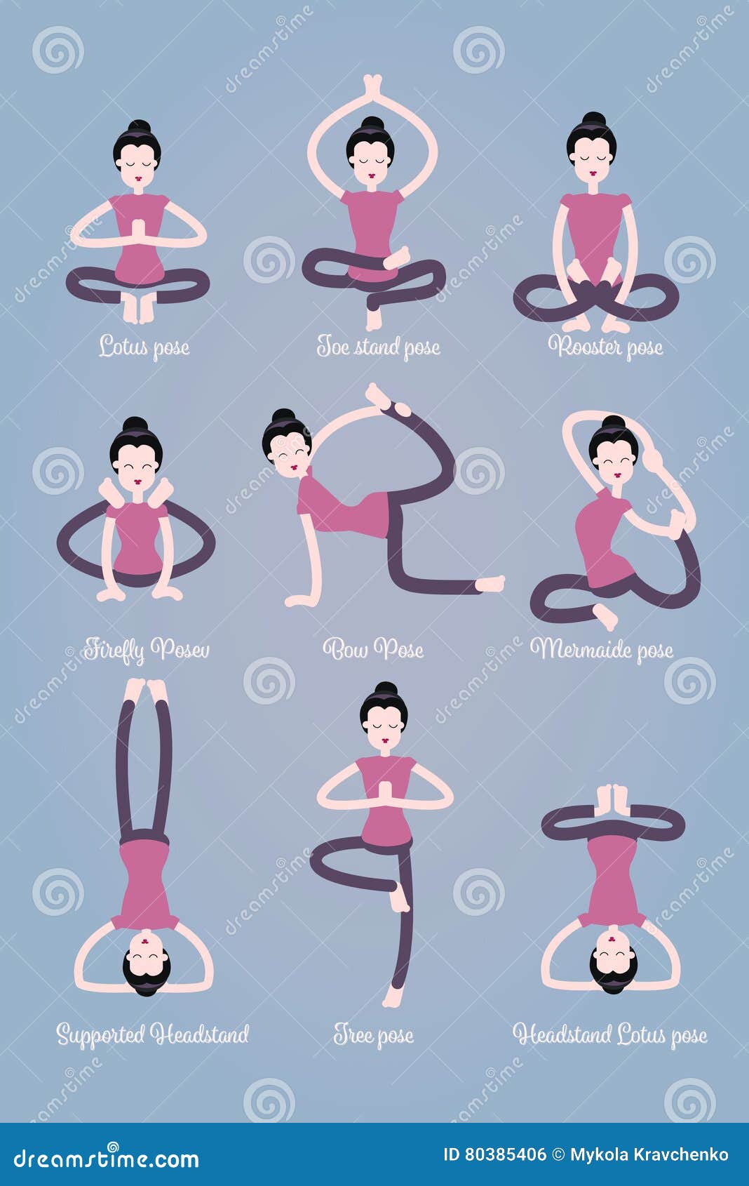 Cartoon Girl in Yoga Poses with Titles for Beginners Isolated on Light Grey  Background. Asanas Infographic Elements and Stock Vector - Illustration of  doll, motion: 80385406