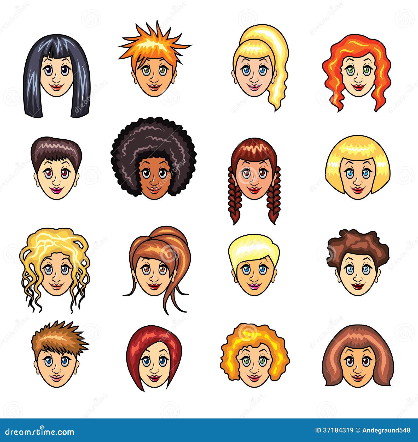 Cartoon Girls Hairstyles Vector Set Royalty Free Stock Images - Image