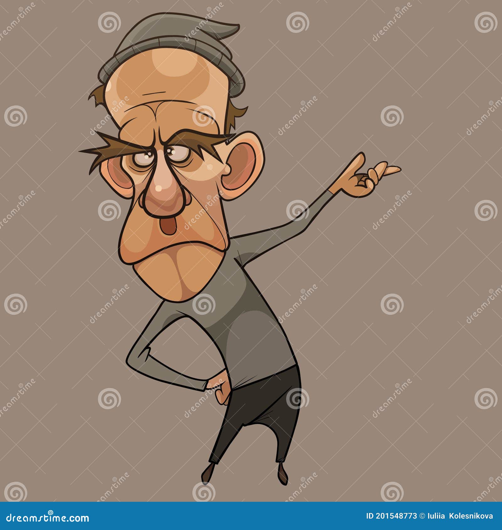 Cartoon Gloomy Man in a Hat Shows His Hand To the Side Stock Vector ...