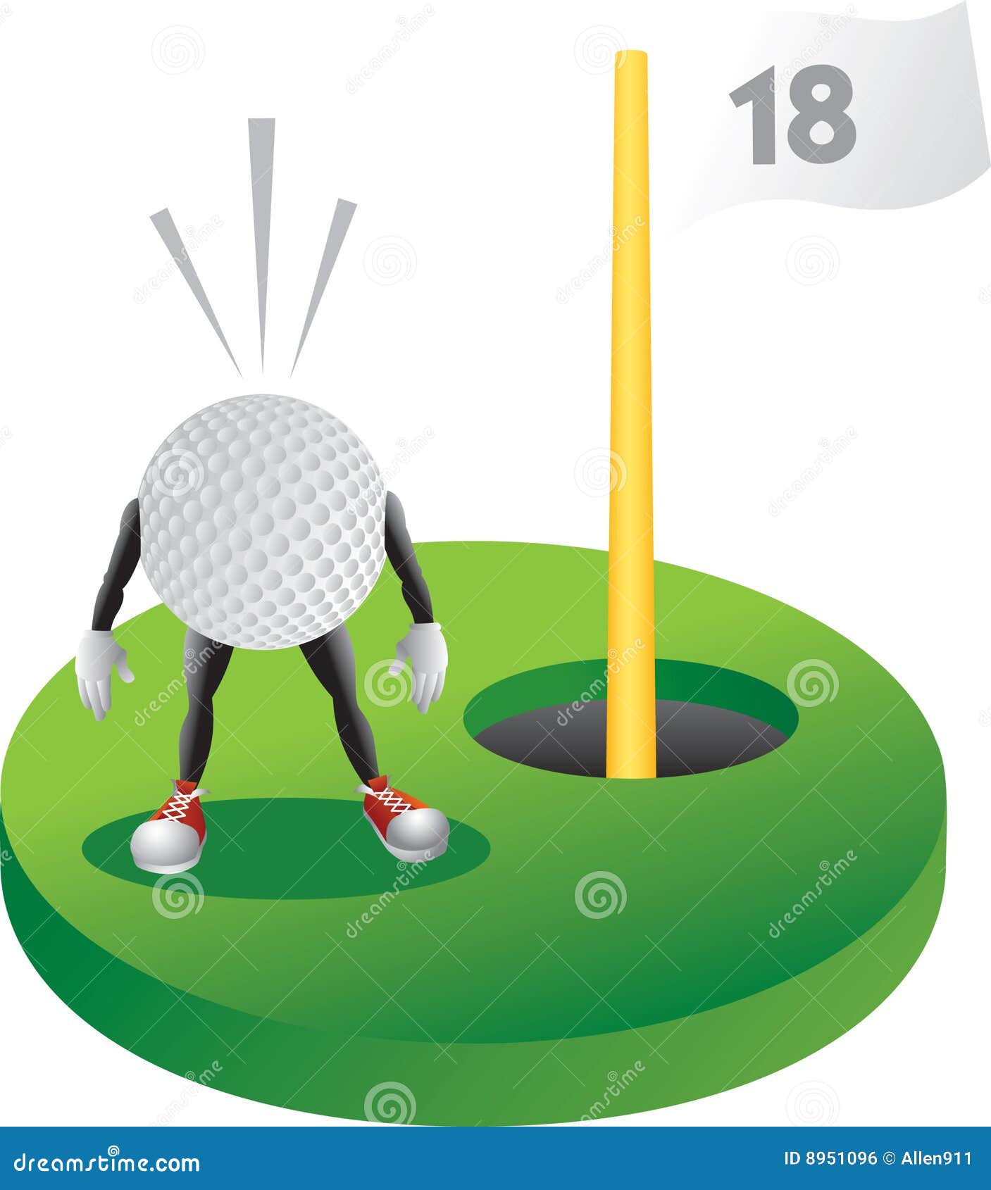 Cartoon Golf Ball At The Last Hole Stock Vector - Illustration of close