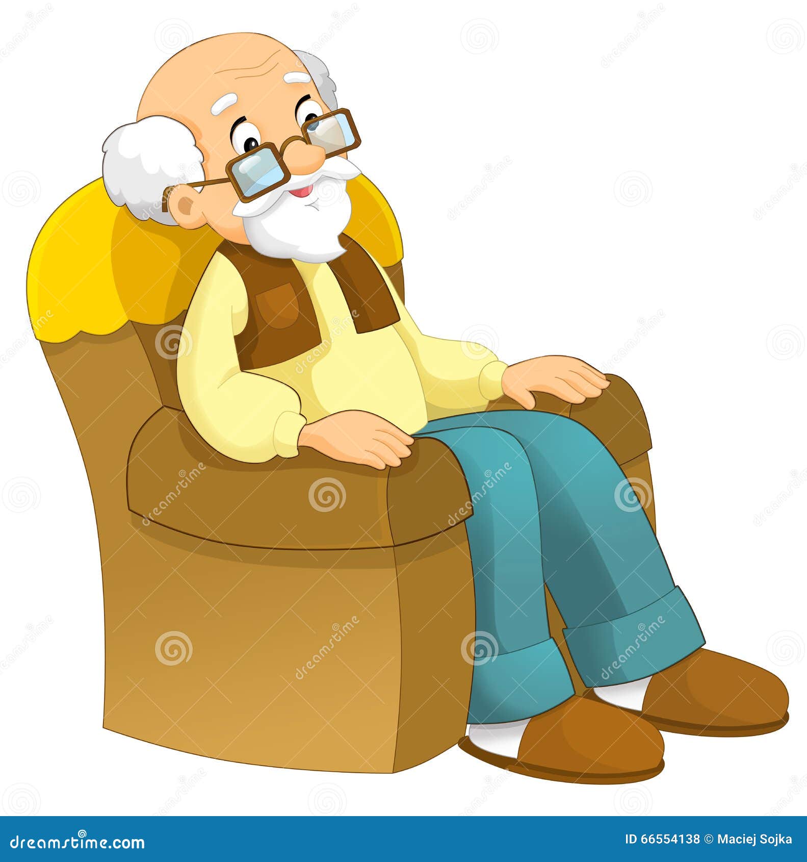 Cartoon Grandfather Sitting in the Chair Stock Illustration - Illustration  of senior, clipart: 66554138