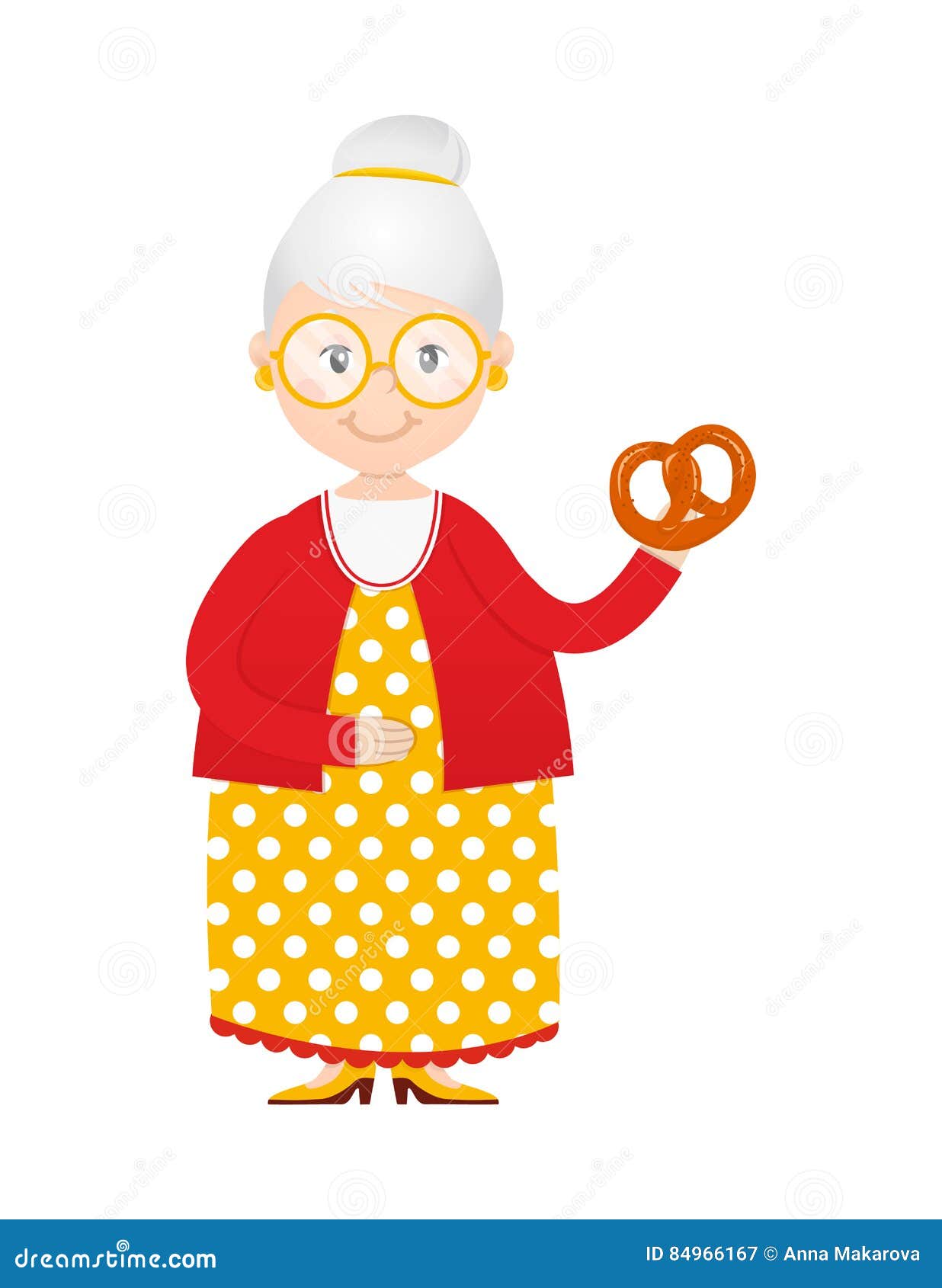 cartoon grandma with cakes in hand