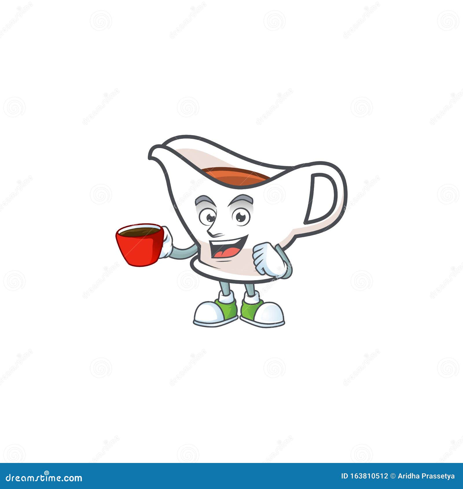 Cartoon Gravy Boat in the Mascot Drinking in Cup Stock Vector