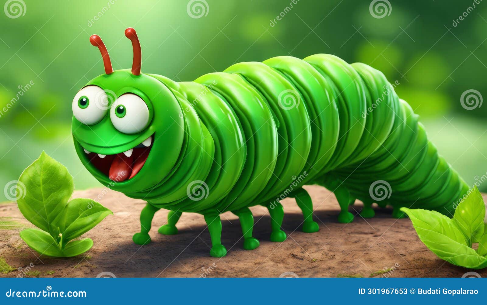 A Cartoon Green Caterpillar with Googly Eyes Stock Illustration