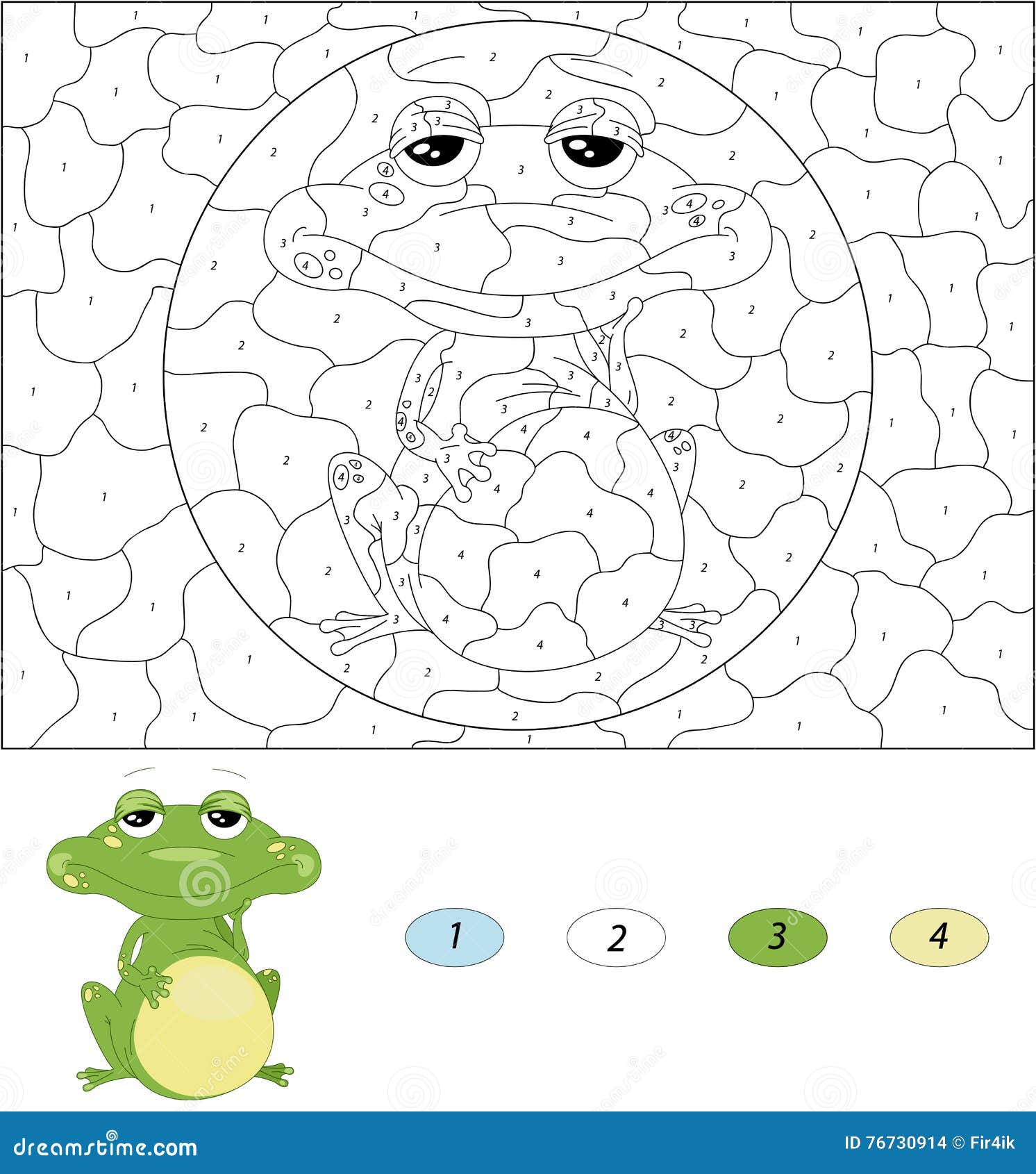 Cartoon Green Frog. Color by Number Educational Game for Kids ...