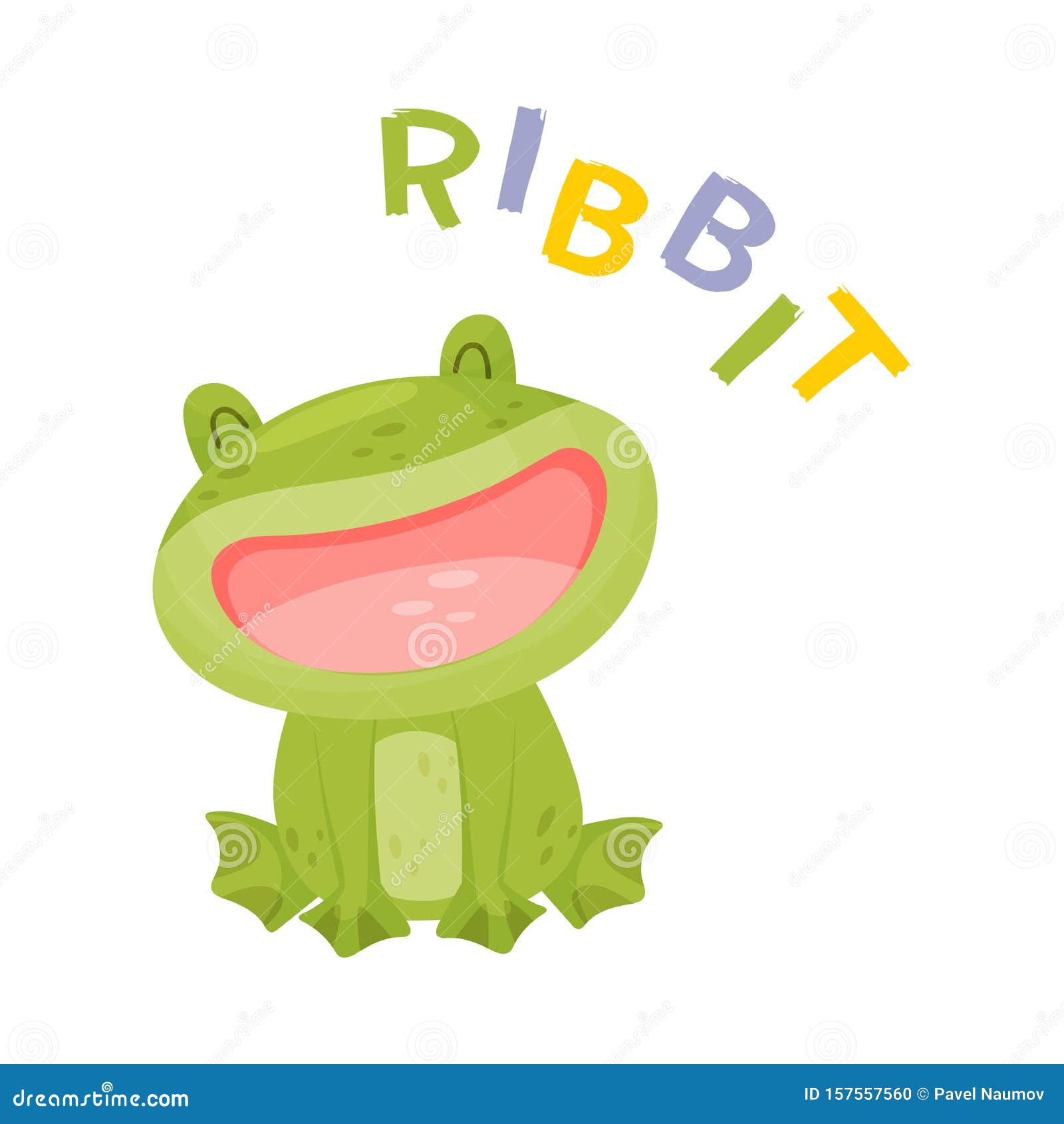 Cartoon Green Frog. Vector Illustration on a White Background