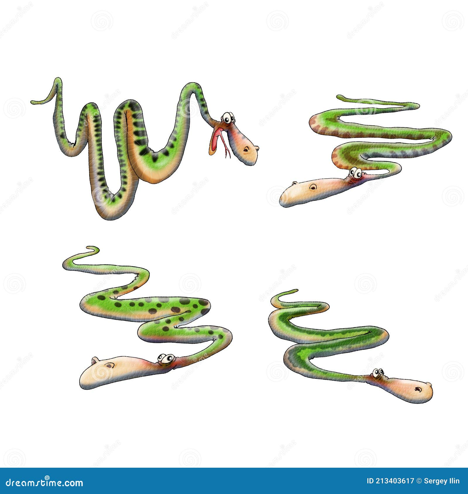 Cartoon Green Funny Snakes. Illustration for Design Stock Illustration -  Illustration of jungle, symbol: 213403617