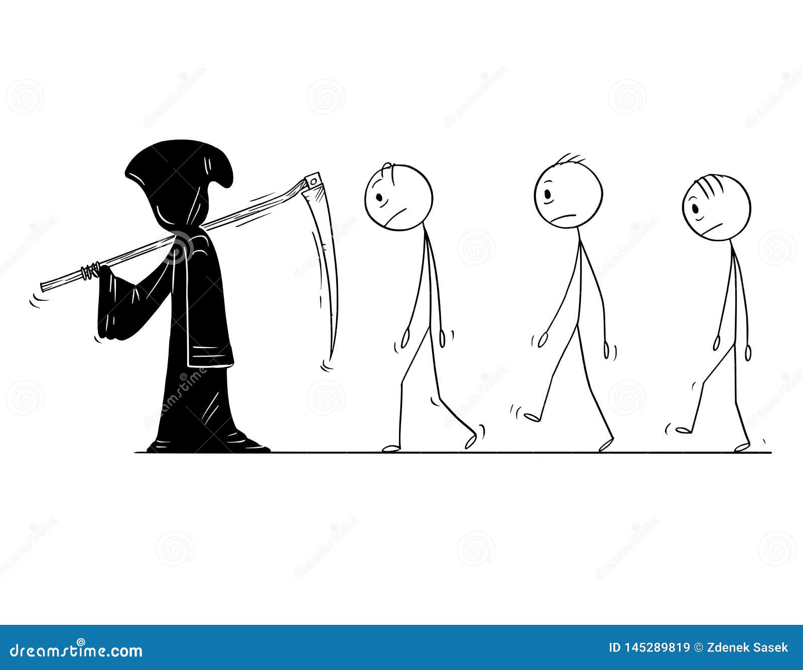 Cartoon of Grim Reaper with Scythe and Black Hood and Group of Dead Men or People Following Him Stock Vector - Illustration of away, hand: 145289819 Cartoon of Grim Reaper with Scythe and Black Hood and Group of Dead Men or People Following Him Stock Vector - Illustration of away, hand: 145289819