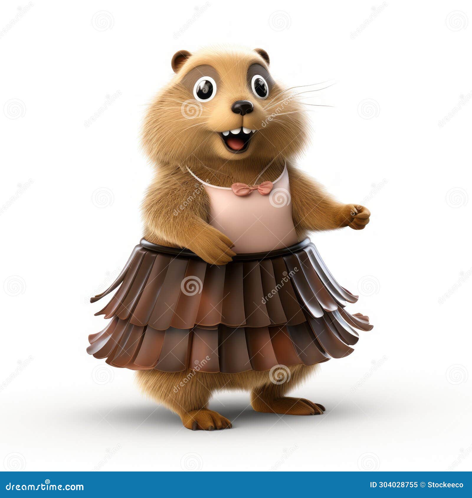 cute 3d cartoon groundhog in dress: silvestro lega style with lively movement