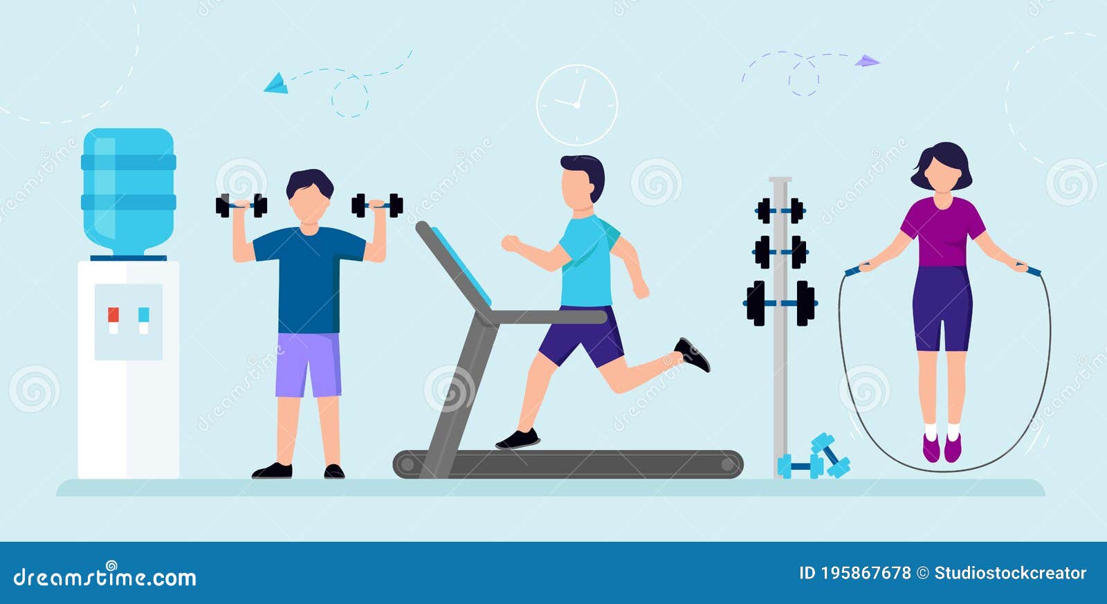 Cartoon Group of People in Gym Exercising. Male and Female Characters Doing Sports on Blue Background Stock Vector - Illustration of people, cartoon: 195867678 Cartoon Group of People in Gym Exercising. Male and Female Characters Doing Sports on Blue Background Stock Vector - Illustration of people, cartoon: 195867678