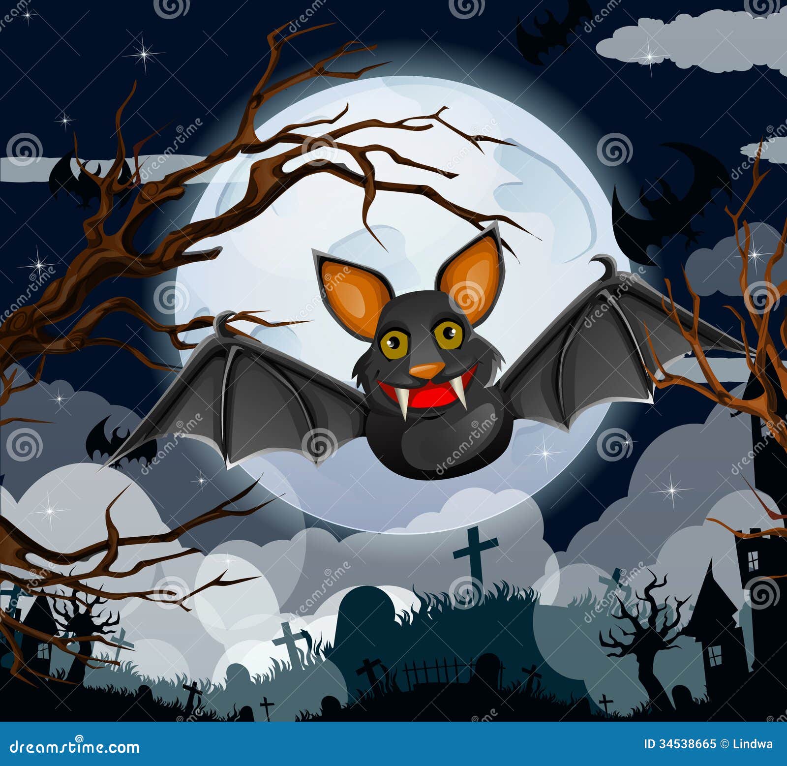 Cartoon Halloween Bat Flying Stock Illustration Illustration of