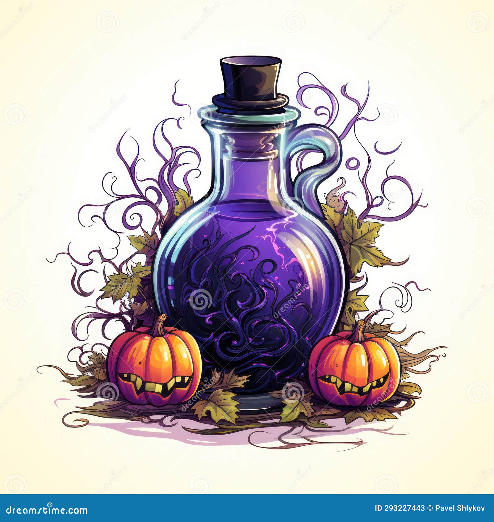 Halloween witchcraft, potion and poison cartoon bottles, phials
