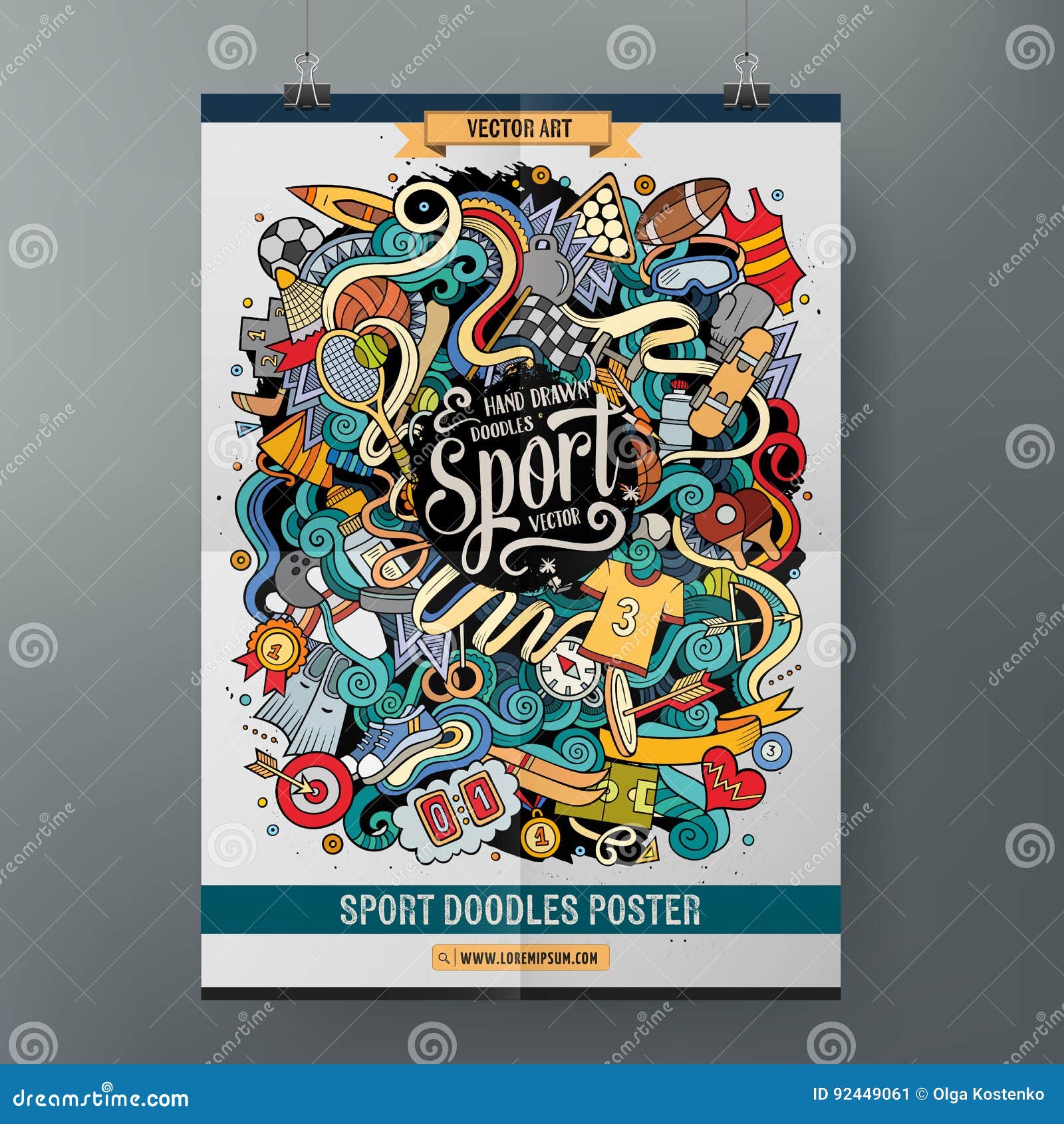 cartoon hand drawn doodles sport poster template stock vector