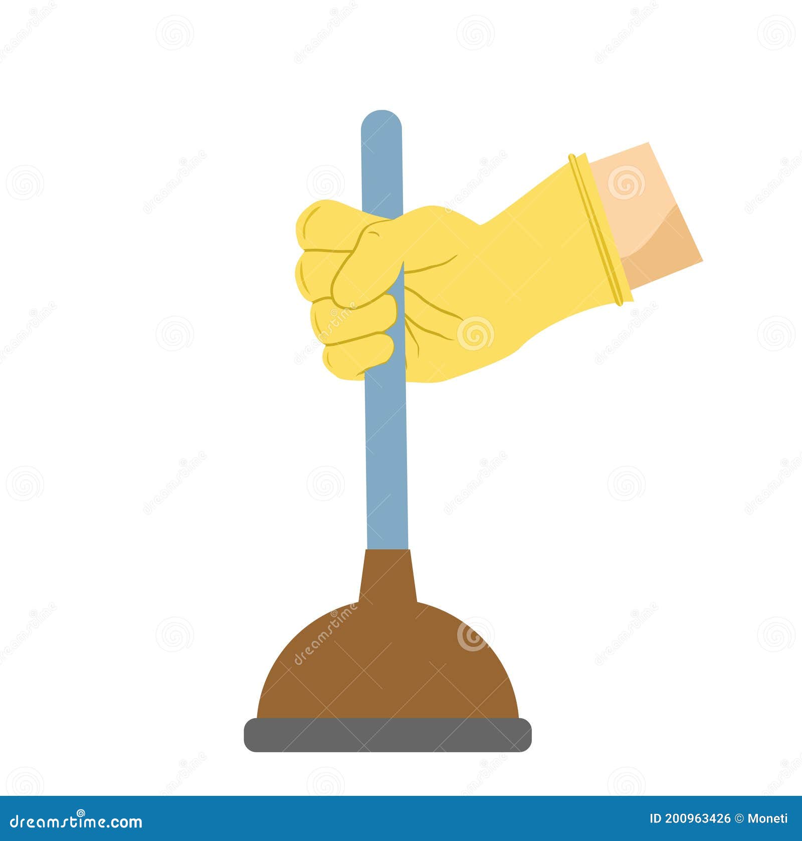 A Cartoon Hand Holding a Plunger. Plunger Flat Stock Vector
