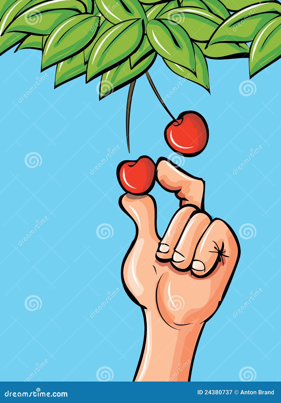 cartoon hand picking a cherry