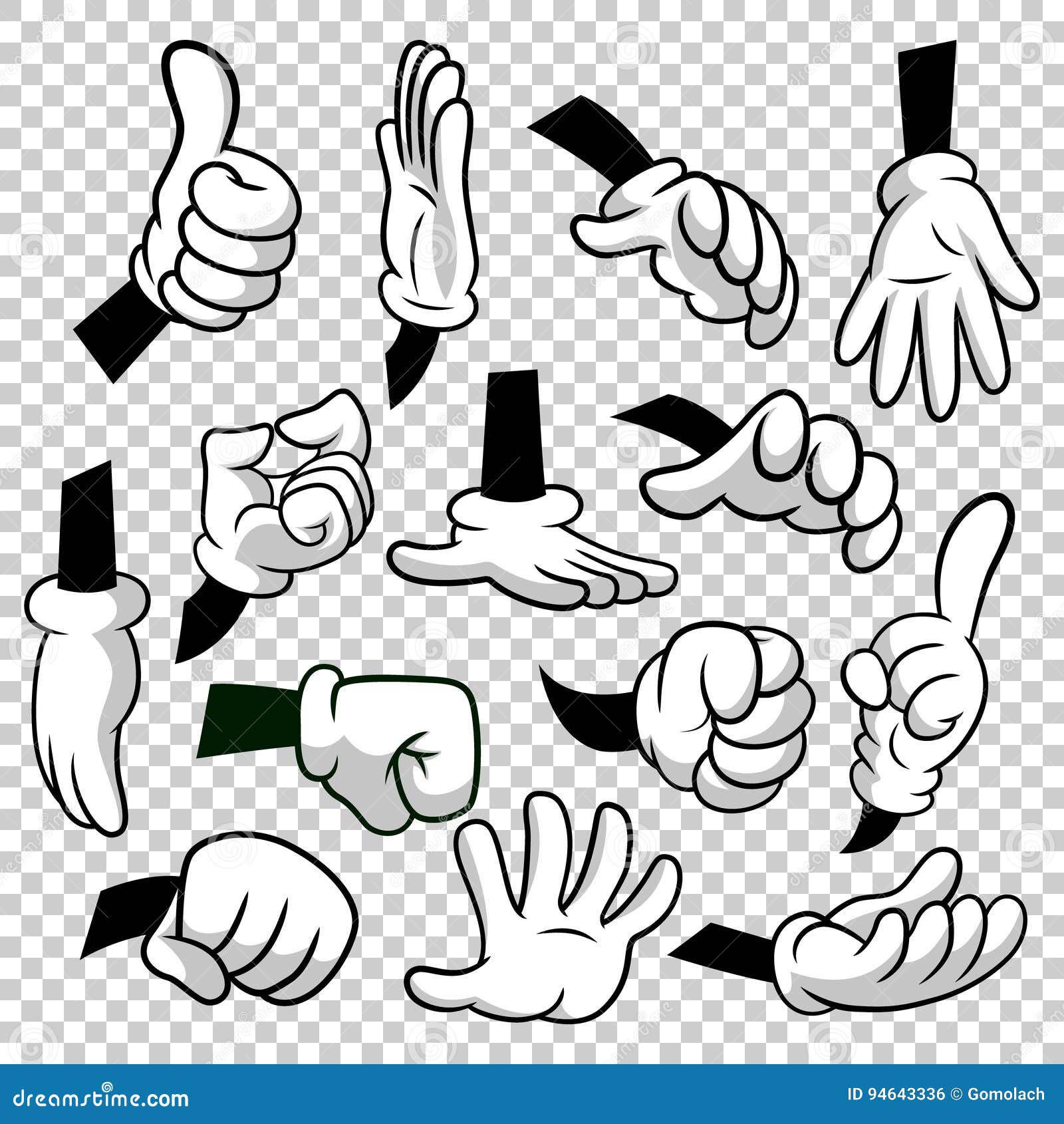 Cartoon Hands with Gloves Icon Set Isolated on Transparent Background.  Vector Clipart - Parts of Body, Arms in White Stock Vector - Illustration  of character, object: 94643336