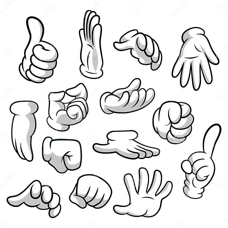 Cartoon Hands with Gloves Icon Set Isolated on White Background. Vector ...