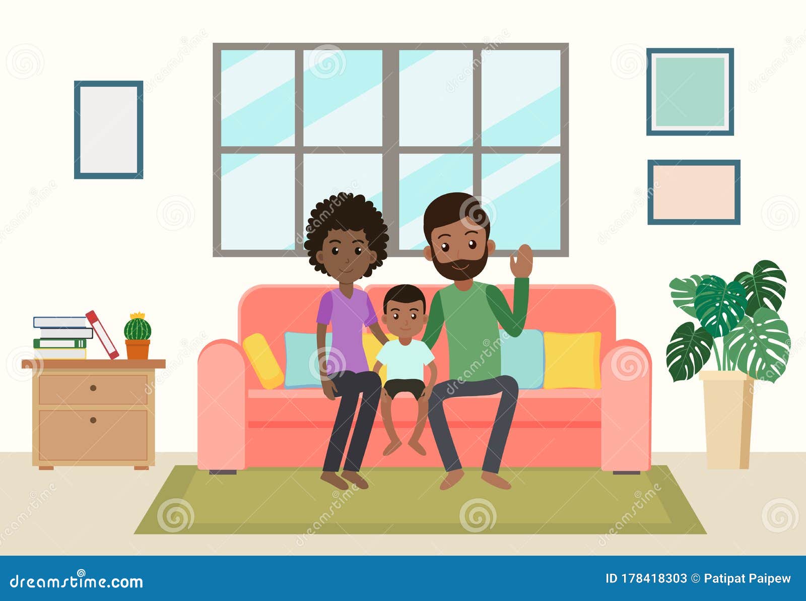 Cartoon Happy African Family Stay Home on Sofa in the Living Room Stock  Vector - Illustration of comfort, european: 178418303