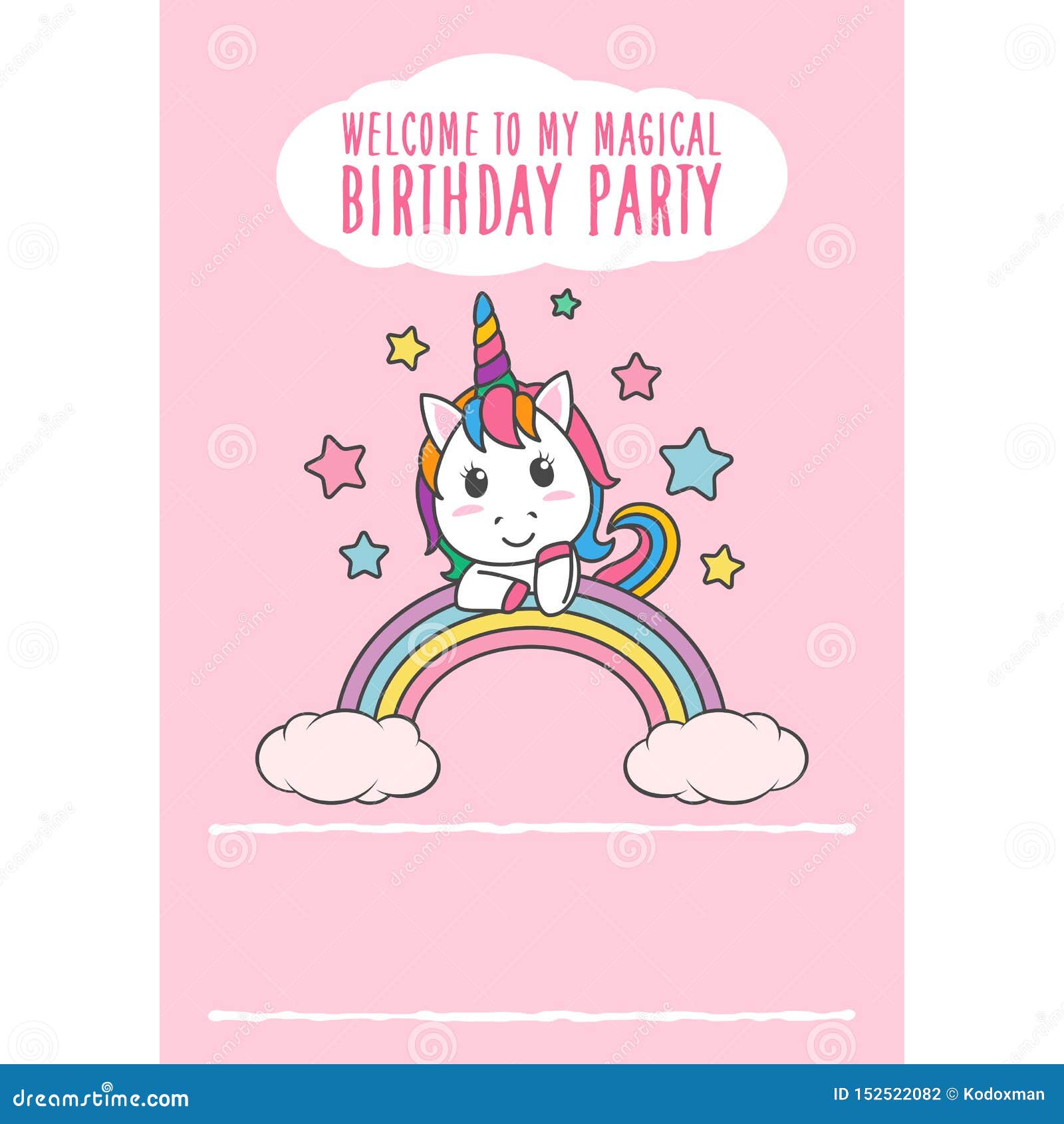 Cartoon Happy Birthday Magical Unicorn Illustration Invitation