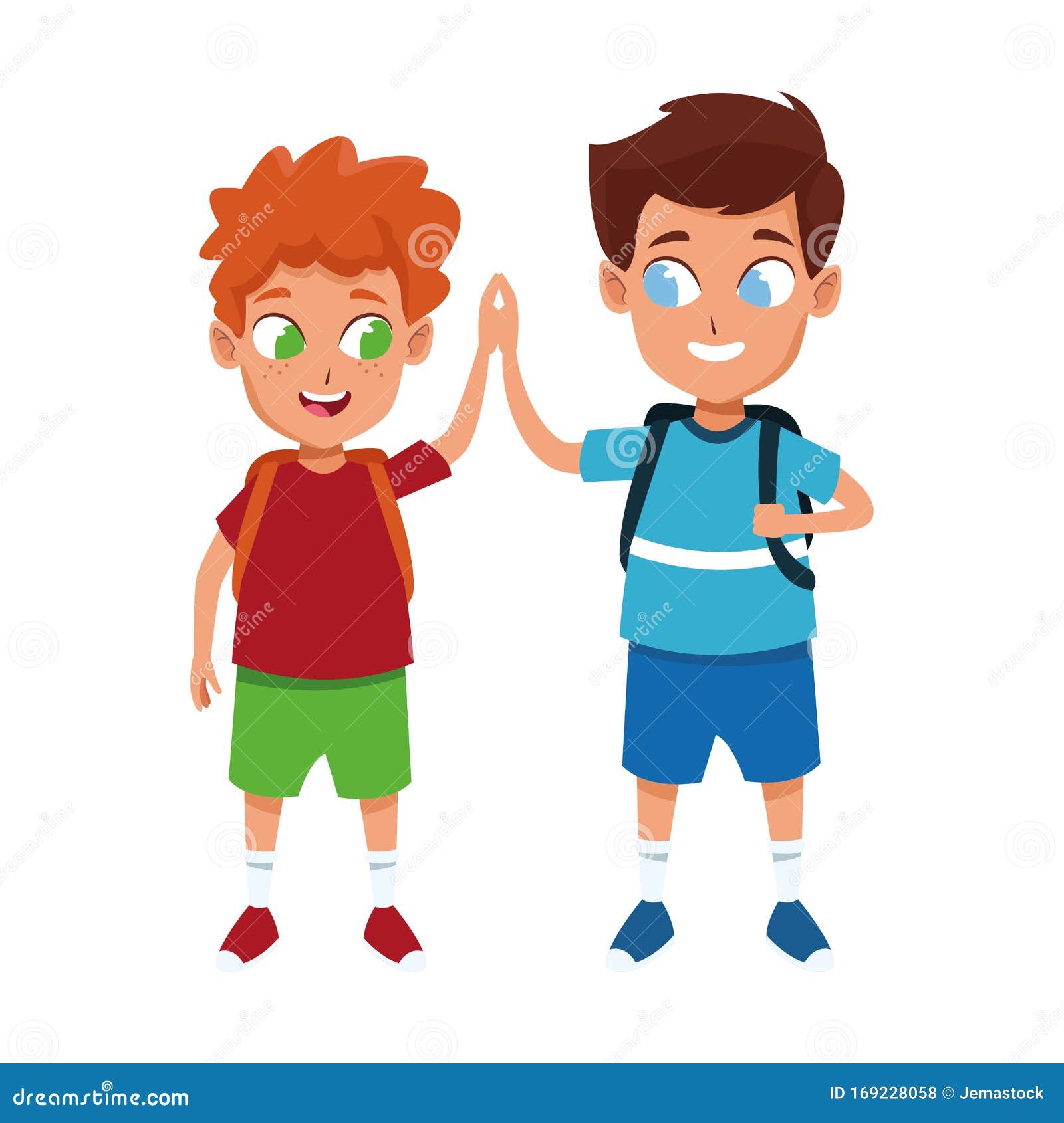 Cartoon Happy Boys Standing Icon, Colorful Design Stock Vector ...