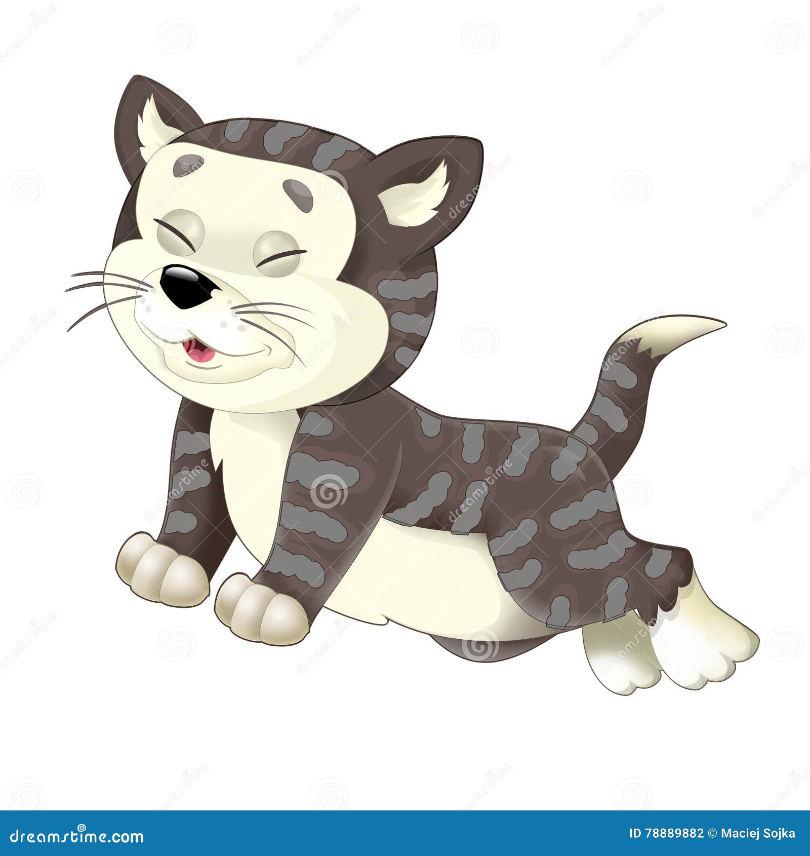 cartoon happy cat is walking and looking back - 