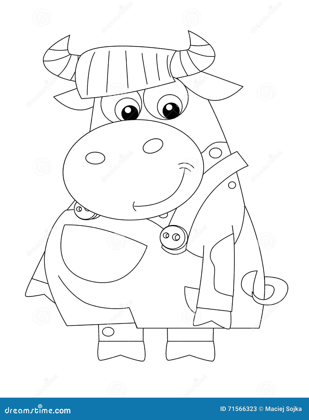 Cartoon Happy Cow - Standing and Smiling - Dressed - Isolated