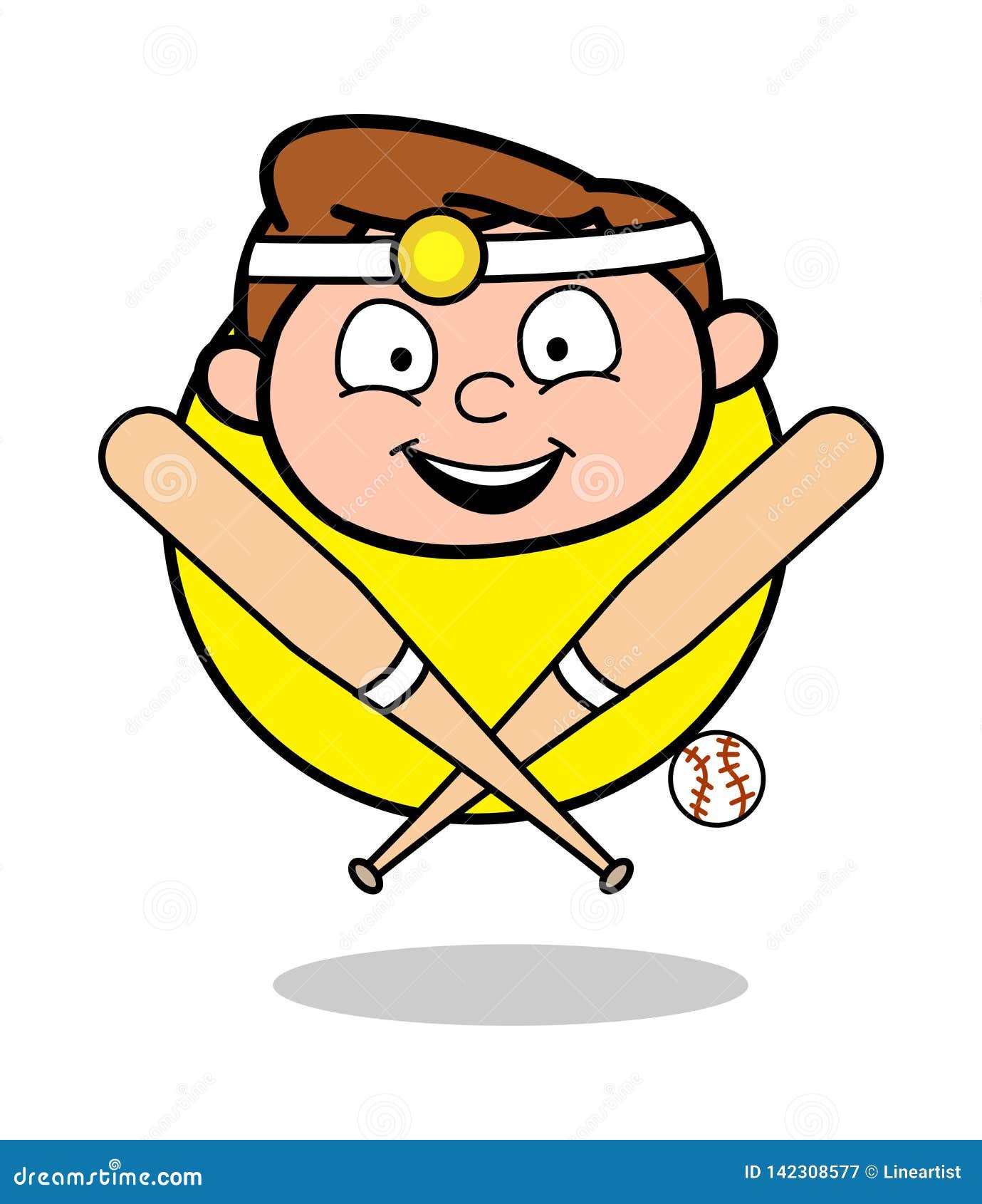 Cartoon Happy Doctor Face with Baseball Bat Vector Stock Illustration
