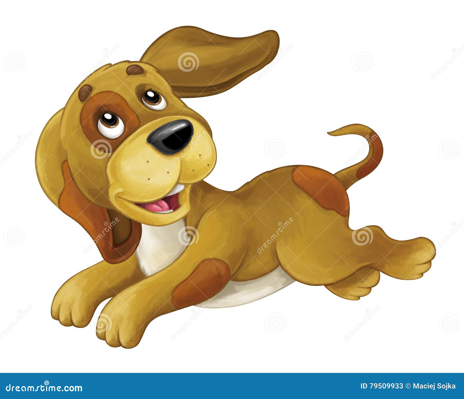 cartoon happy dog is jumping and looking - artistic style - 
