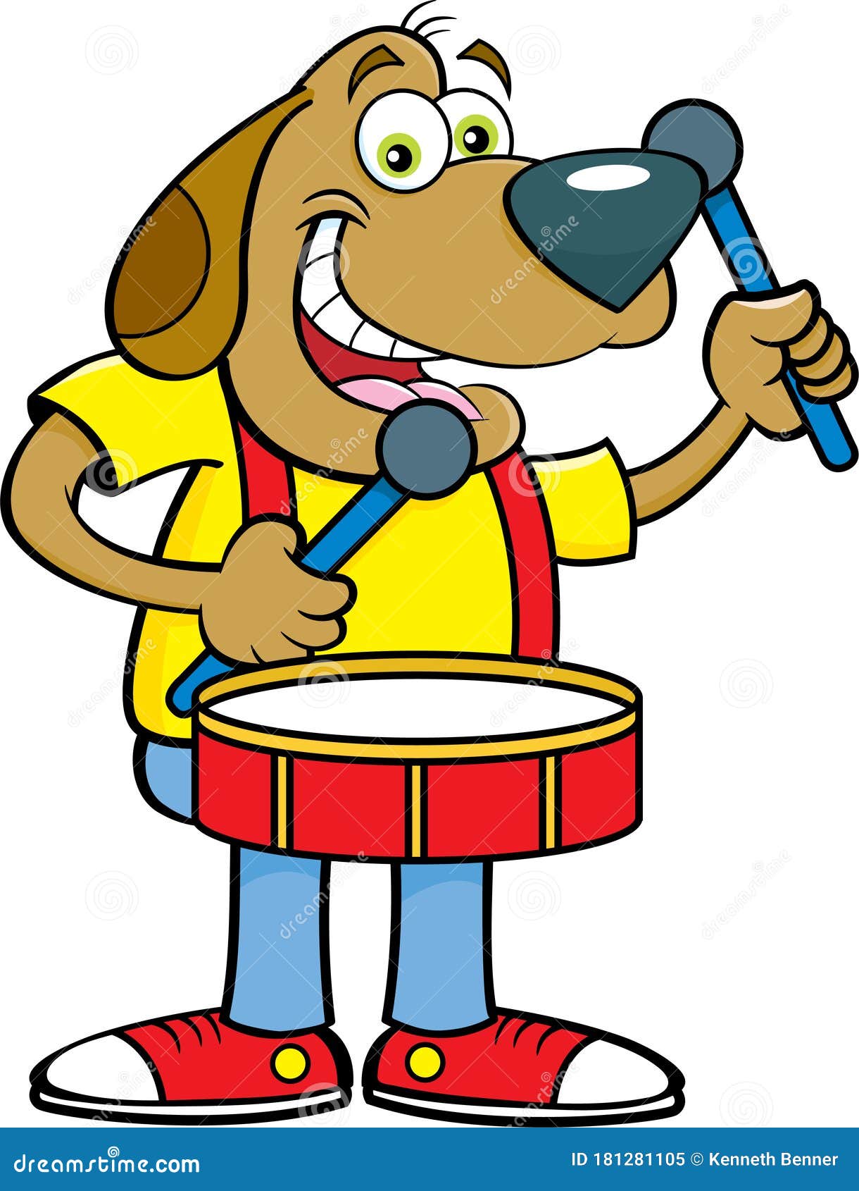 Cartoon Happy Dog Playing a Drum. Stock Vector - Illustration of noise ...