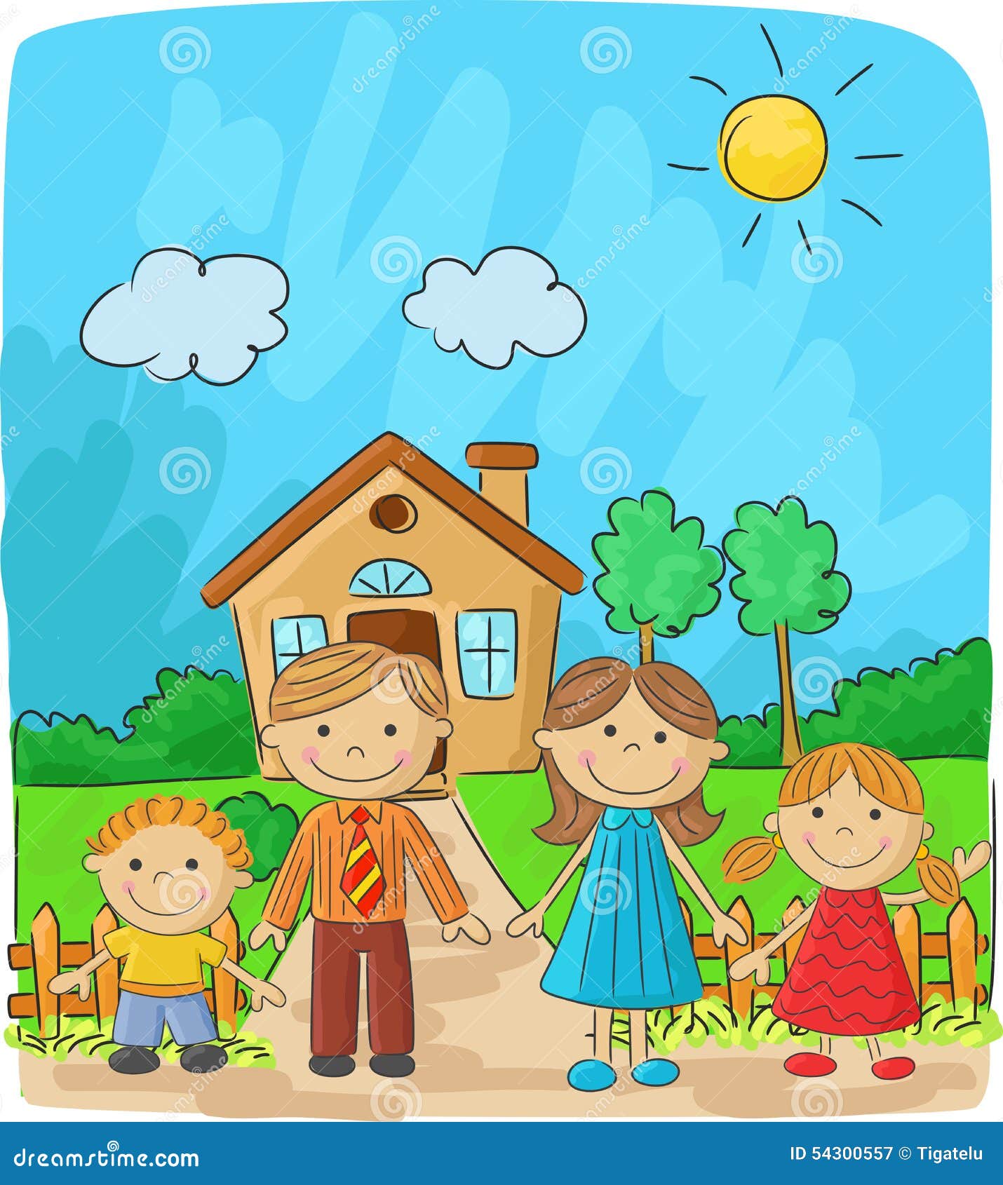 Cartoon Happy Family Against a Landscape and the House Stock Vector - Illustration of child, cloud: 54300557 Cartoon Happy Family Against a Landscape and the House Stock Vector - Illustration of child, cloud: 54300557