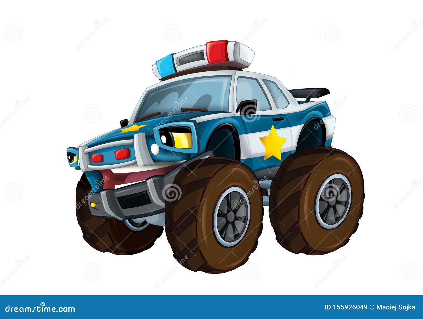 Cartoon Happy and Funny Off Road Police Car Looking Like Monster Truck -  Smiling Vehicle Stock Illustration - Illustration of clip, motorized:  155926049
