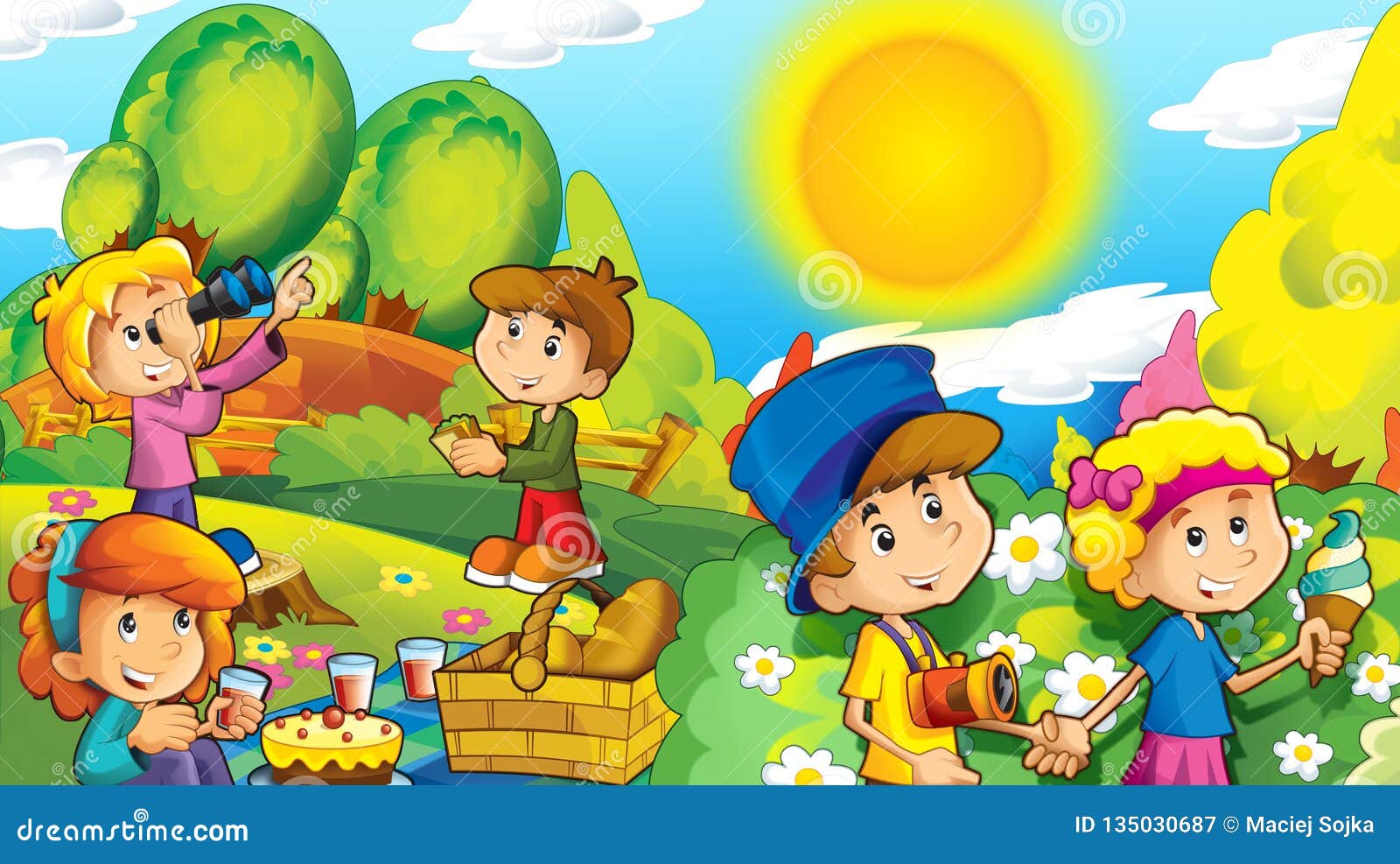 Cartoon Happy and Funny Scene with Kids in the Park Having Fun Stock  Illustration - Illustration of playful, holiday: 135030687