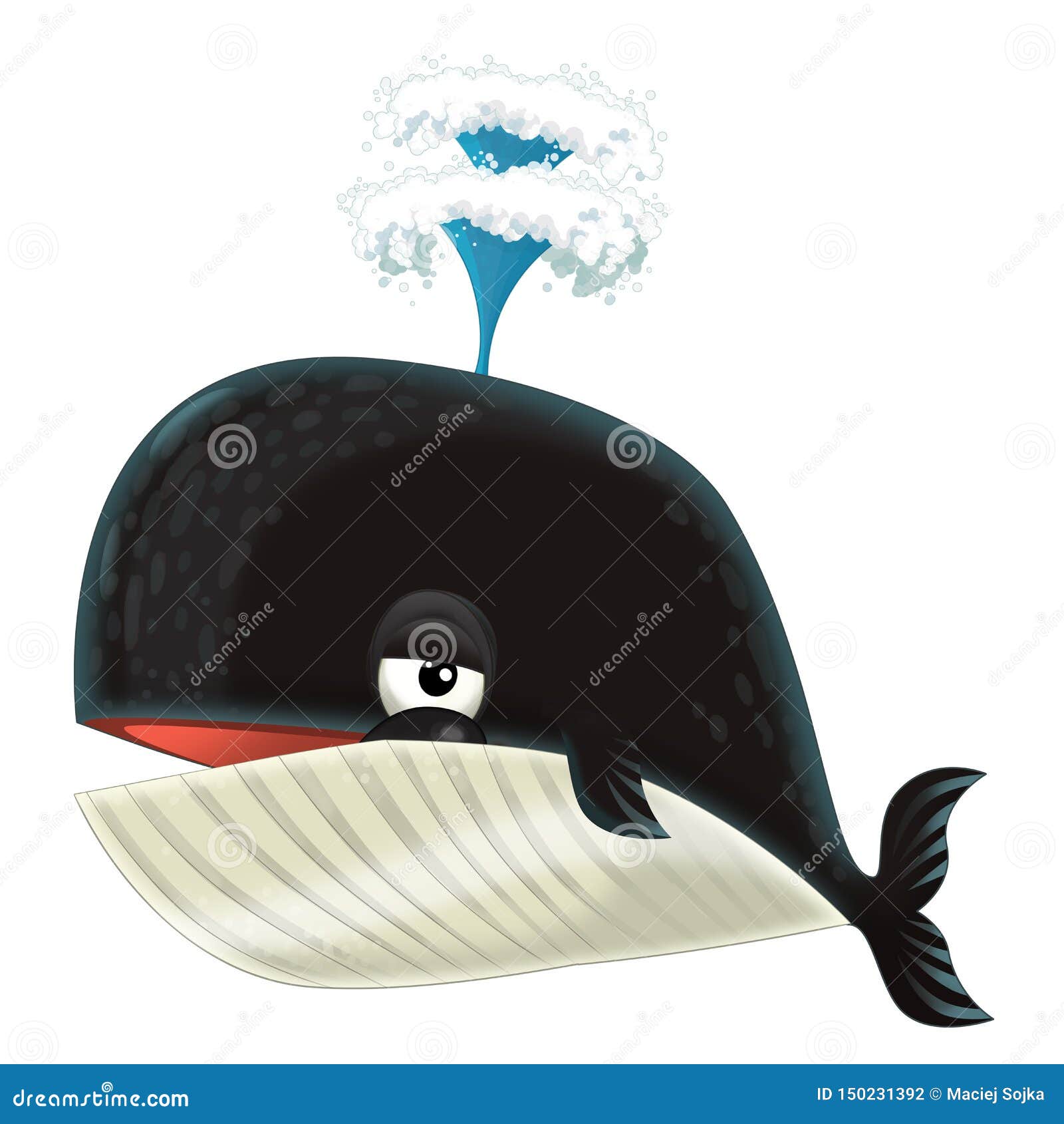 Cartoon Happy and Funny Sea Whale Spraying Water Stock Illustration