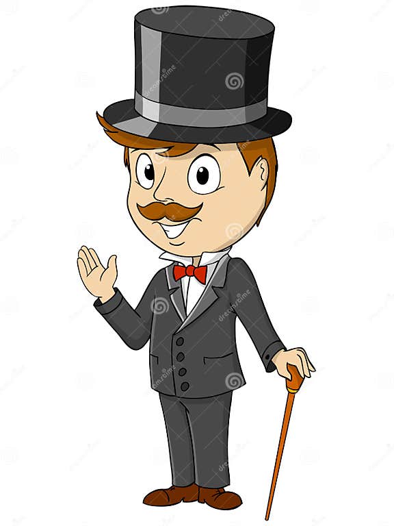 Cartoon Happy Gentleman With Stick Stock Vector - Illustration Of Hand 